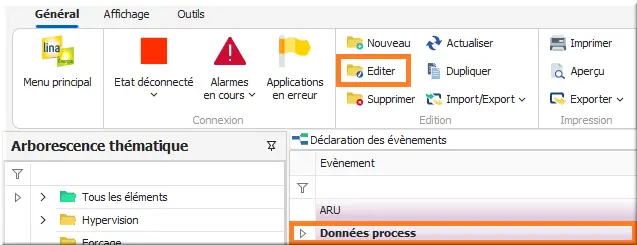 Édition évènement données process